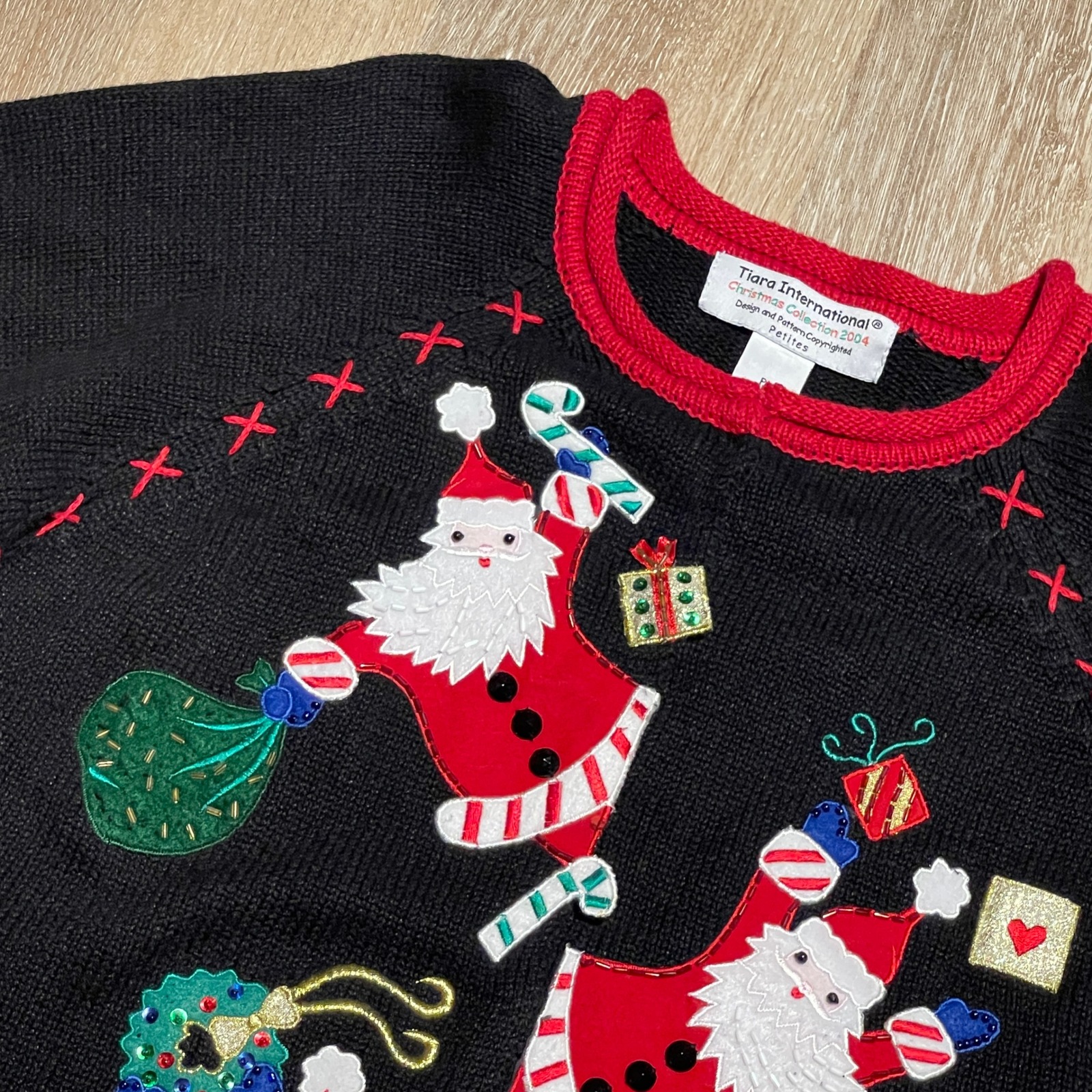 Vintage Tiara International Christmas Collection 2004 Santa Sweater Petites Lg